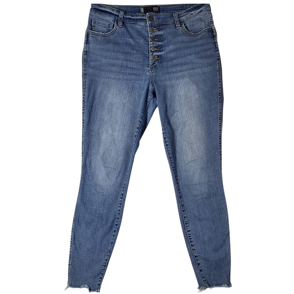 Kut From The Kloth Women's High Waist Button Fly Skinny Jeans Size 12 with Fray